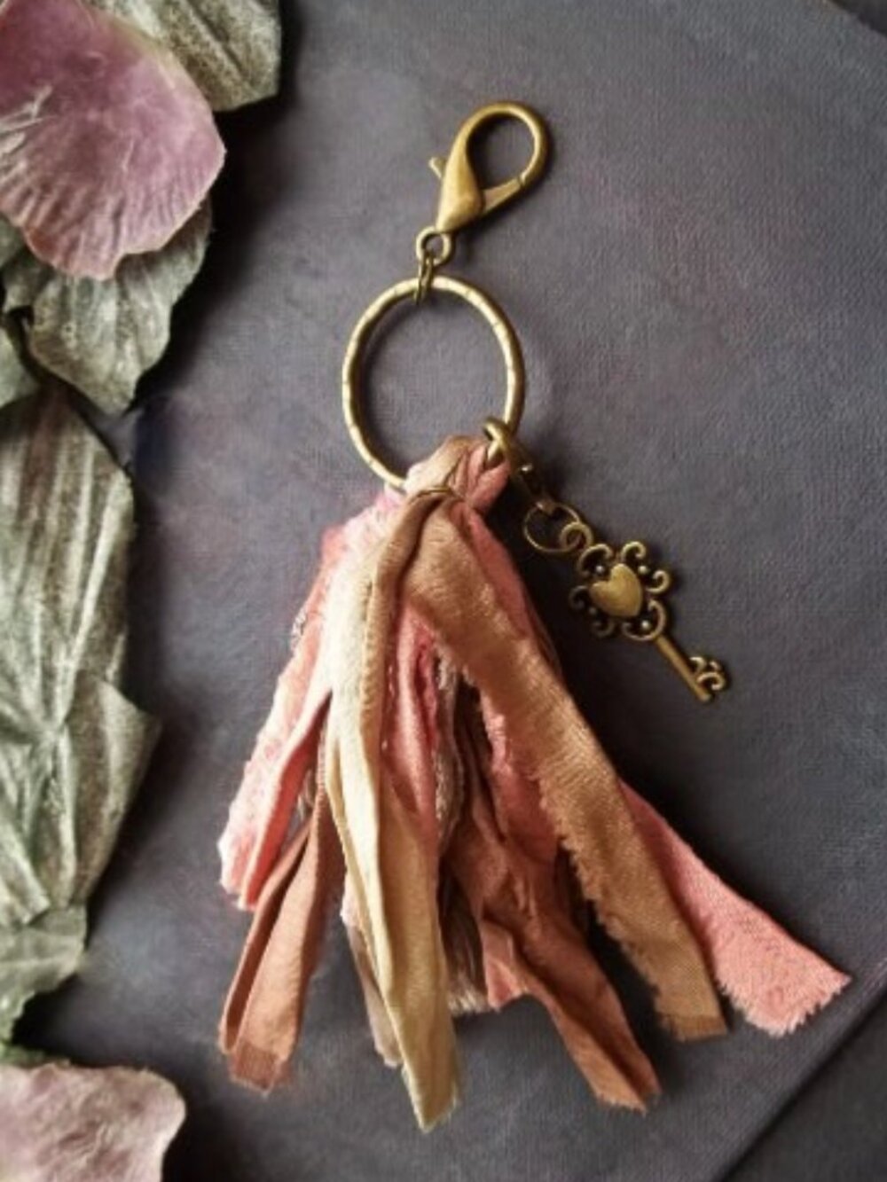 Handmade Recycled Sari Silk Tassel Keychain Key Charm Boho
